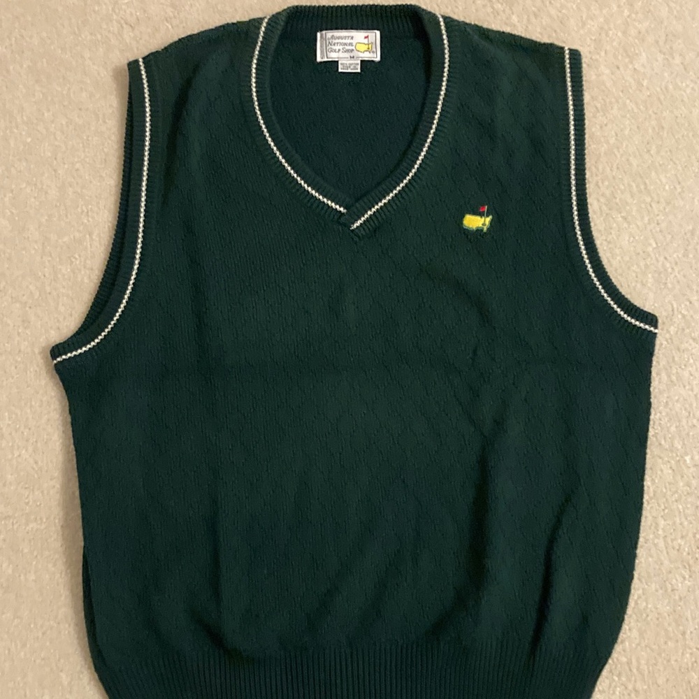 Men’s Medium Slazenger Dark Green V-Neck Sweater Masters Golf Tournament logo